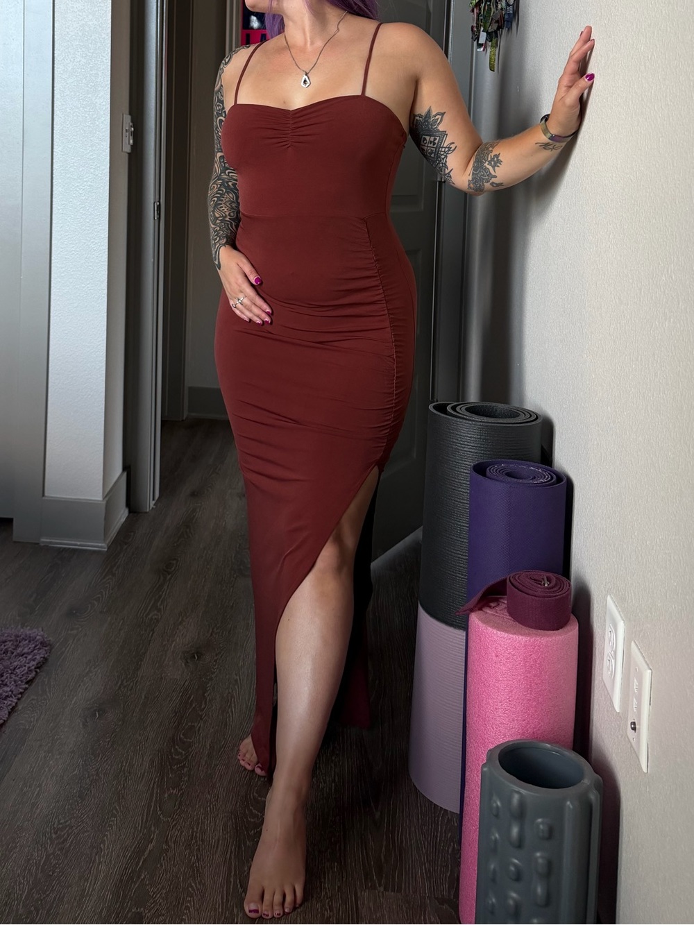 Sleek Spaghetti-Strap Maxi Dress in Rust